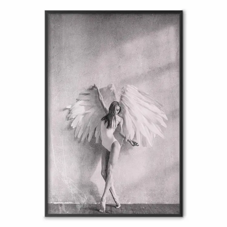 Winged - black and white woman with large wings against a concrete background