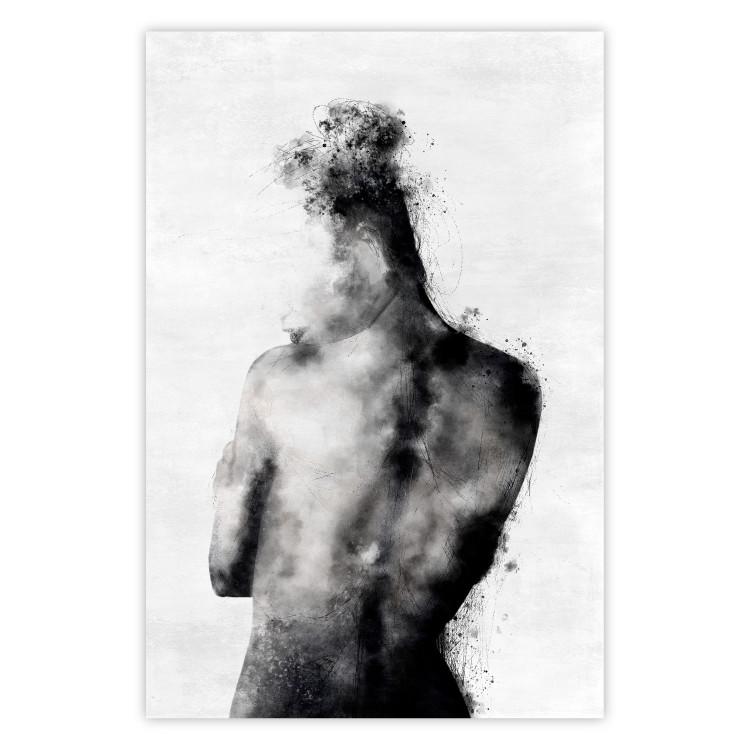 Poster Contemplative - black and abstract silhouette of a figure on a contrasting background