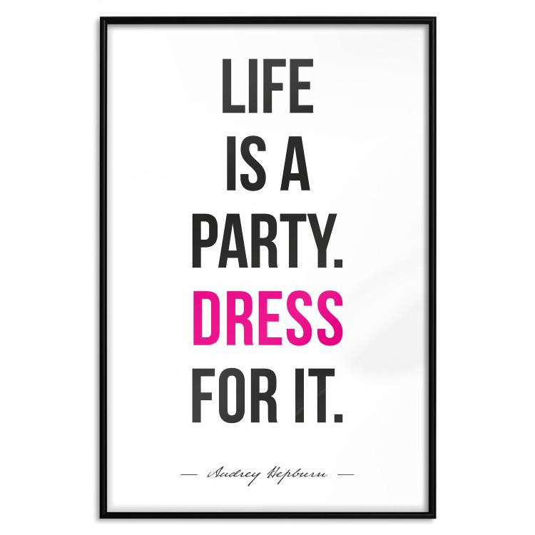 Poster Life Is a Party - black and pink English quotes on a white background
