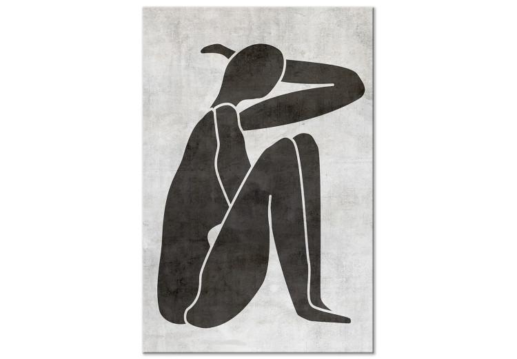 Canvas Print Pensive woman silhouette - black-white graphic in scandi boho style