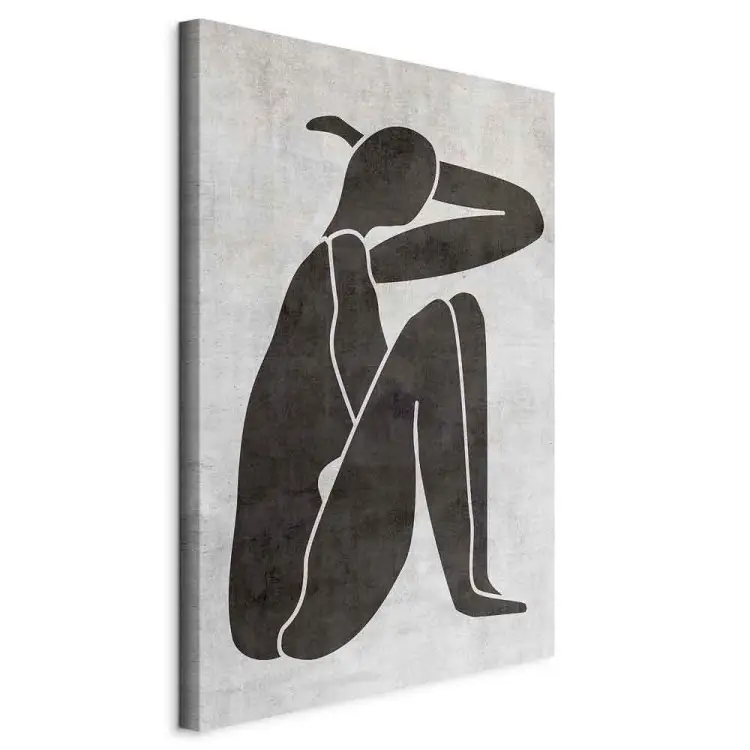 Pensive woman silhouette - black-white graphic in scandi boho style
