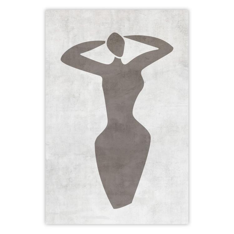 Poster Dancing Woman - black silhouette of a dancing woman on a gray background