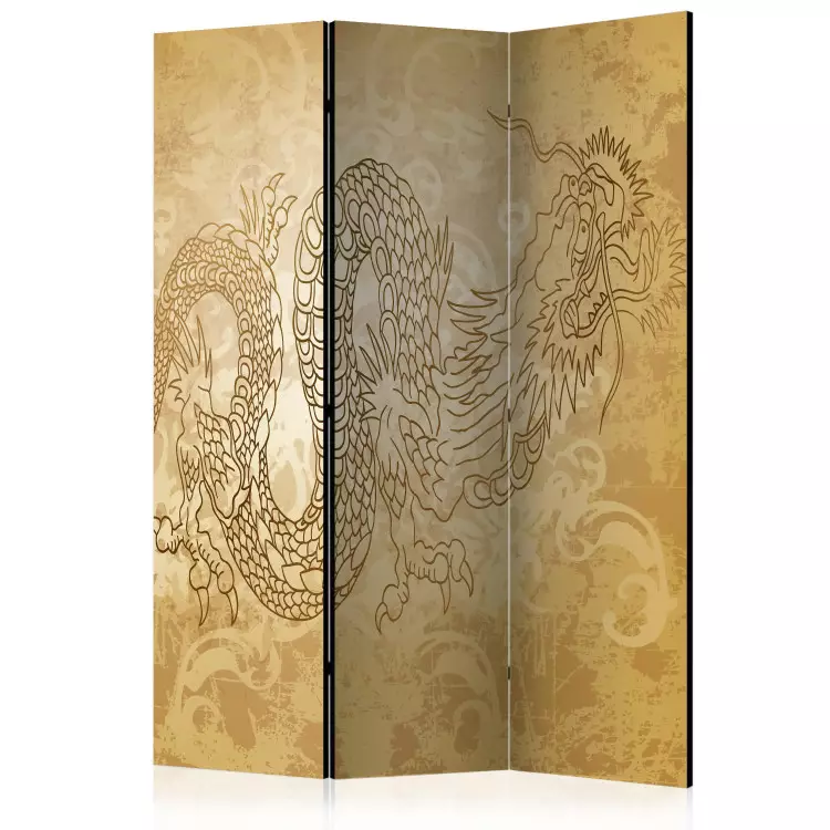 Room Divider Dragon (3-piece) - composition in golden oriental ornaments