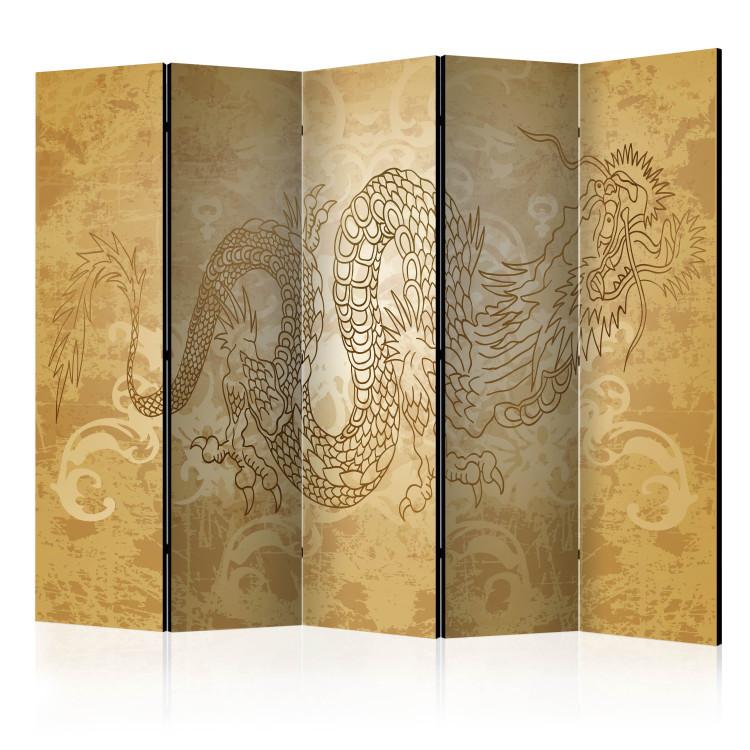 Room Divider Dragon II (5-piece) - Japanese composition in oriental ornaments