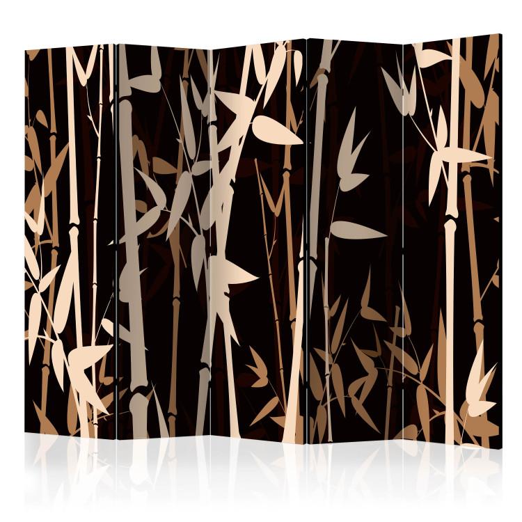 Room Divider Oriental Bamboo II (5-piece) - brown plants on a black background