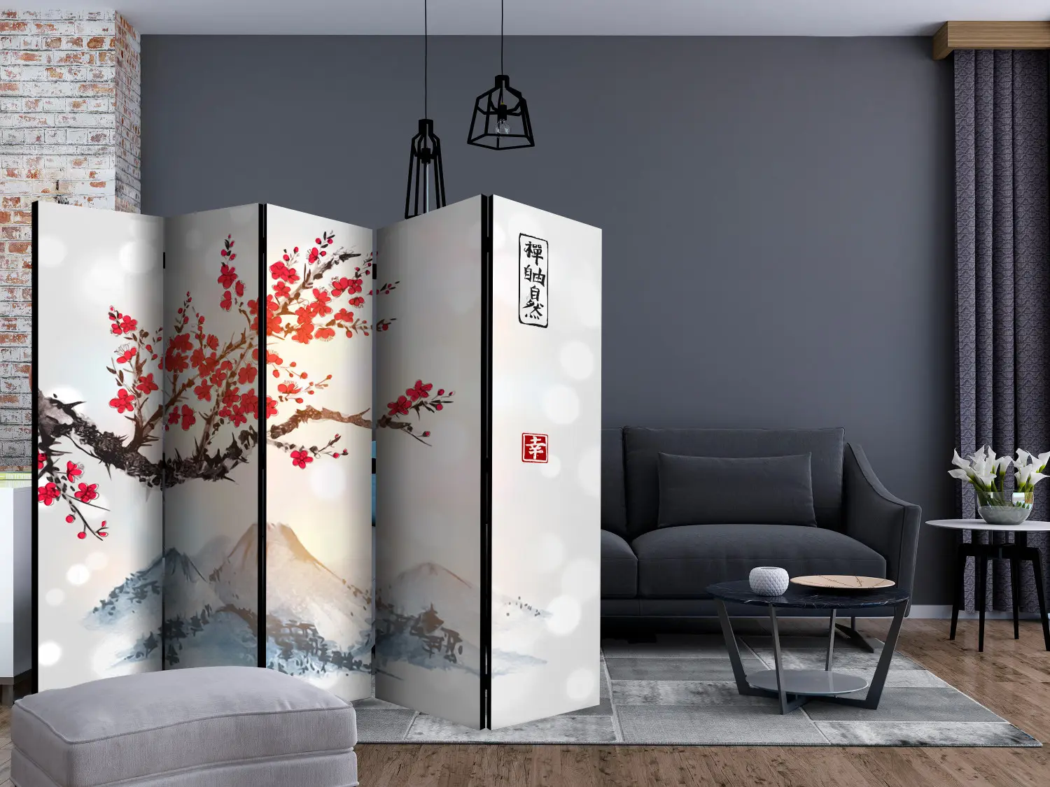 Room Divider Screen Mount Fuji II - artistic landscape inspired by