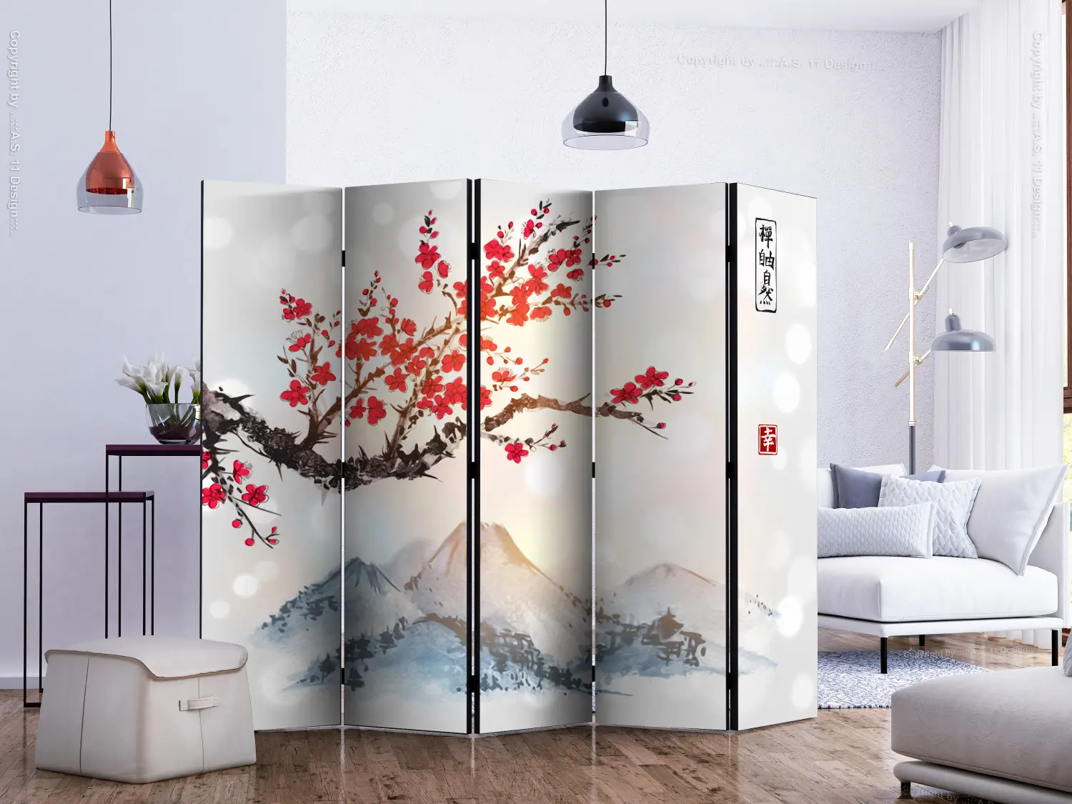 Room Divider Screen Mount Fuji II - artistic landscape inspired by