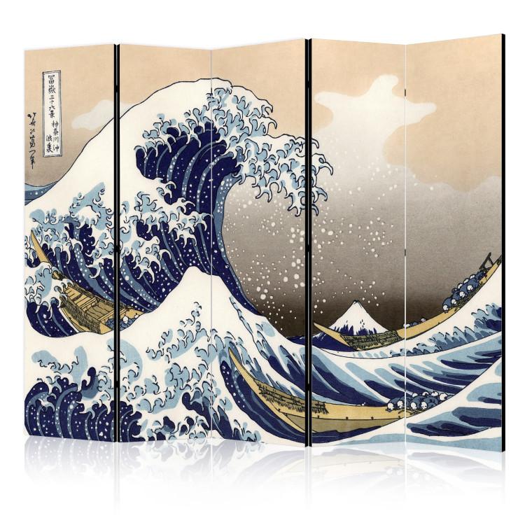 Room Divider The Great Wave off Kanagawa II (5-piece) - sea in an oriental style