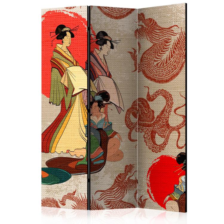 Room Divider Geishas (3-piece) - women in kimonos in an oriental composition