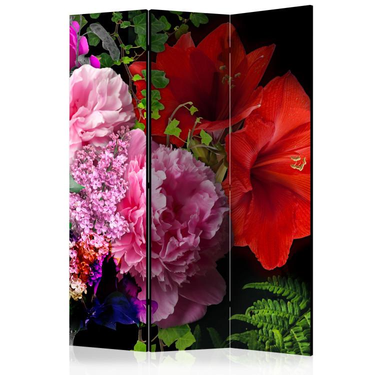 Room Divider June Evening (3-piece) - colorful flowers and green plants