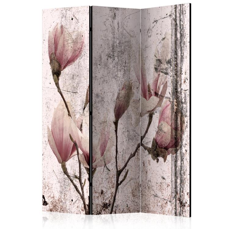 Room Divider Magnolia Curtain (3-piece) - pink flowers on a distressed background