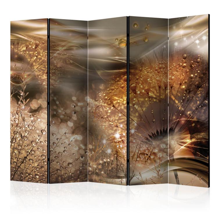 Room Divider Dandelion World II (5-piece) - abstraction in flowers with a touch of gold