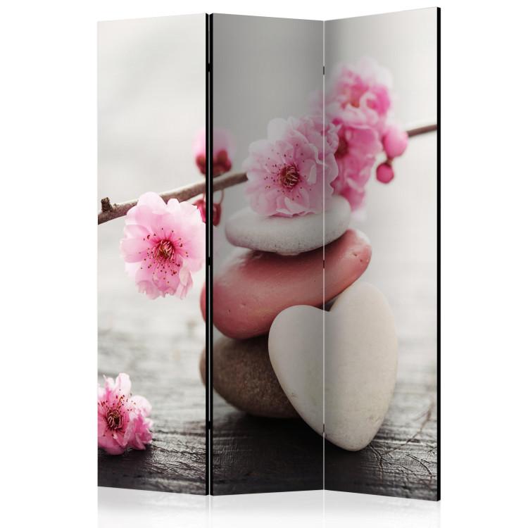 Room Divider Blossoming Trifles (3-piece) - cherry blossoms and stones in Zen style