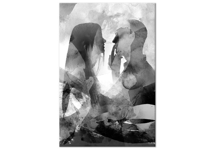 Canvas Print Love whispers - black and white abstract with two people in love