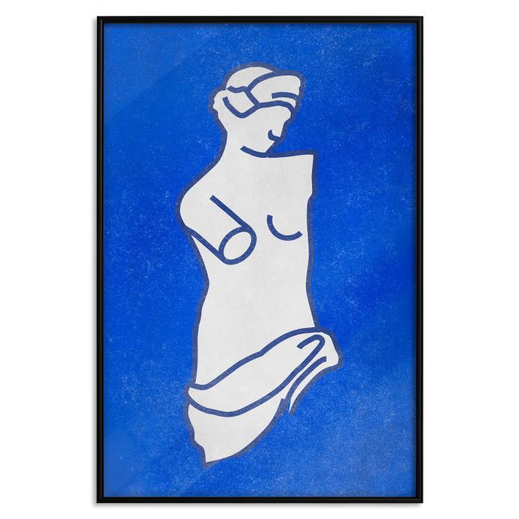 Poster Blue Goddess - sketchy sculpture of a female silhouette on a blue background