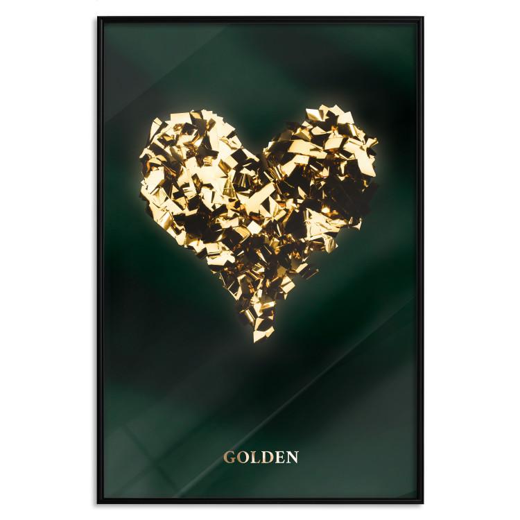 Poster Unique Heart - golden heart composition and writings on a dark background