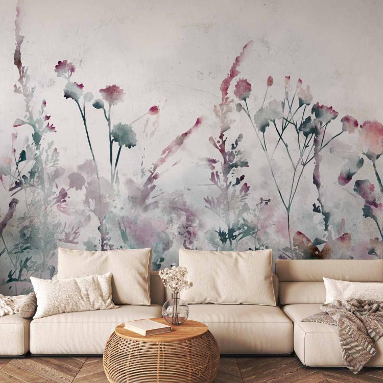 Wall Mural Watercolour meadow - landscape in shades of blue with a composition of plants