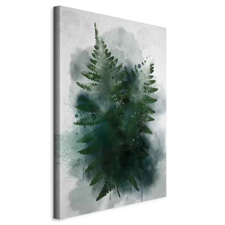 Fern in the fog - plant leaves in cold fog cloud, green and grey
