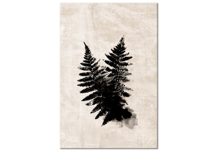 Canvas Print Black fern - two leaves in black on a bright, shabby background