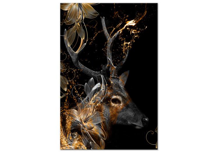 Canvas Print Holy deer - animal with golden applications on a black background