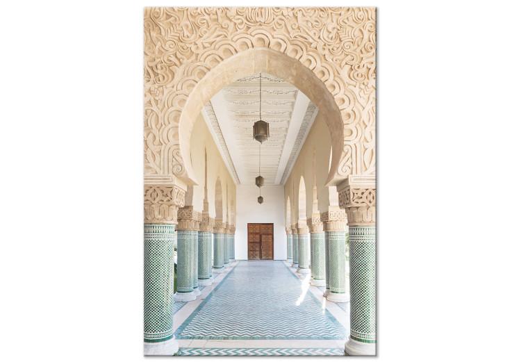 Canvas Print Turquoise Colonnade (1-piece) Vertical - architecture in Morocco
