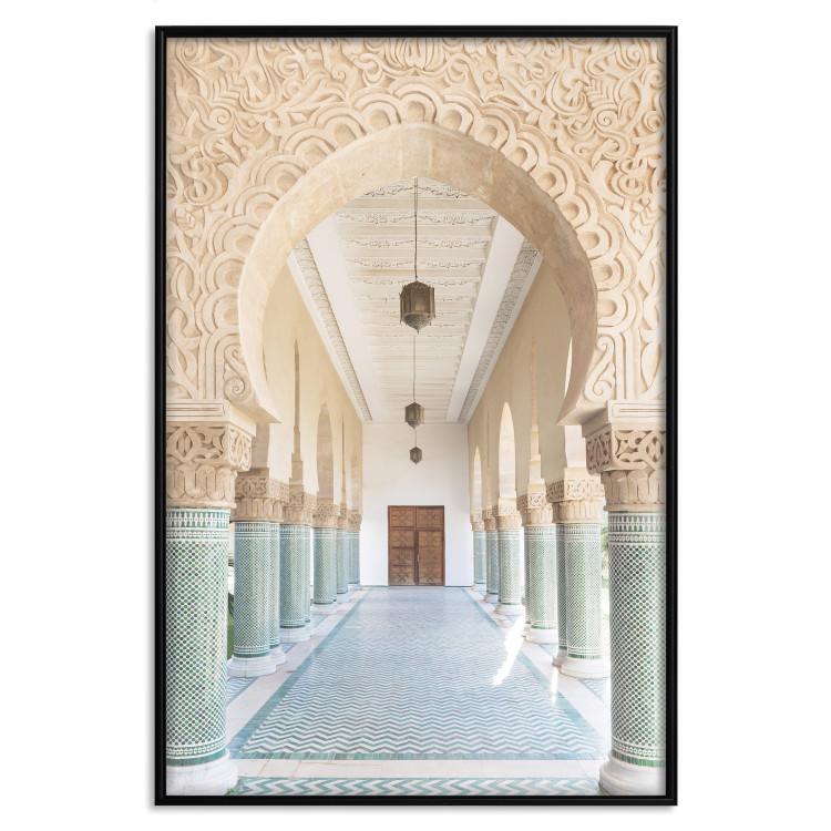 Poster Turquoise Colonnade - hallway architecture with ornaments and columns