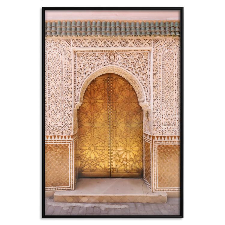 Poster African Opulence - architecture of a decorated golden gate in Morocco