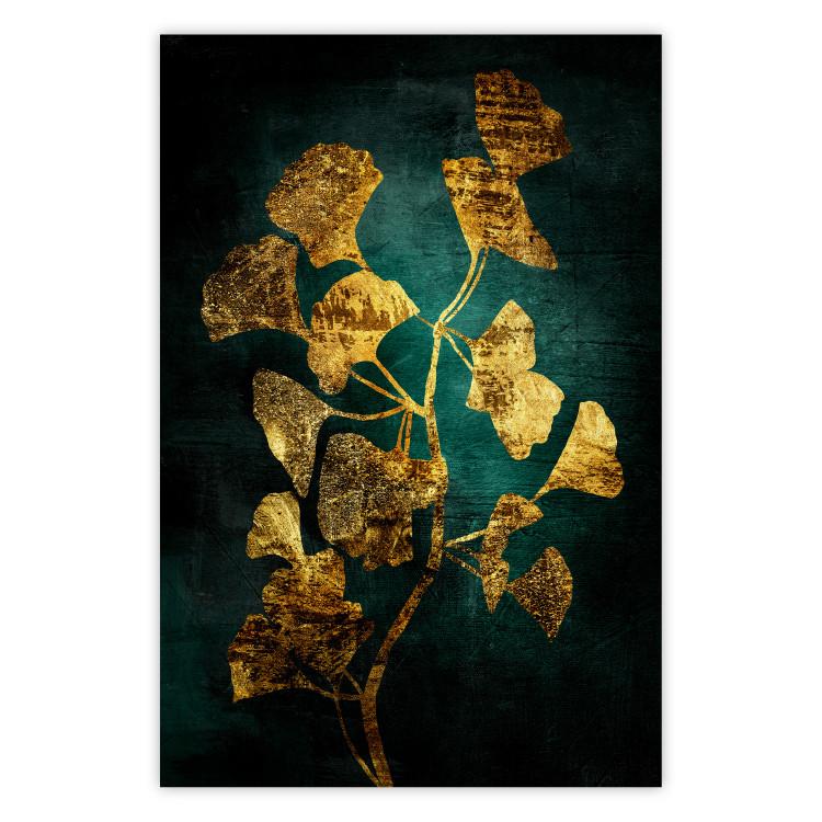 Poster Radiant Glow - abstract golden plant on green texture
