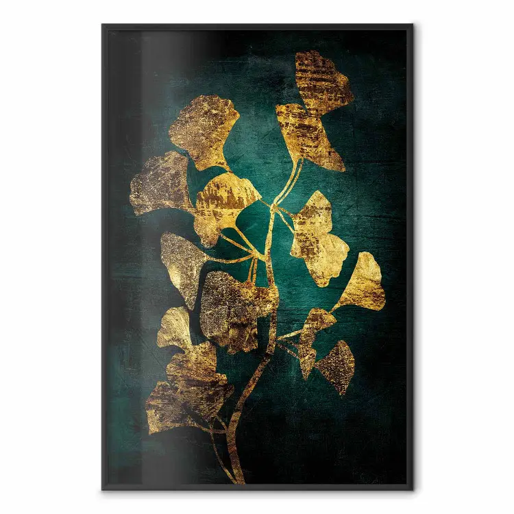 Radiant Glow - abstract golden plant on green texture