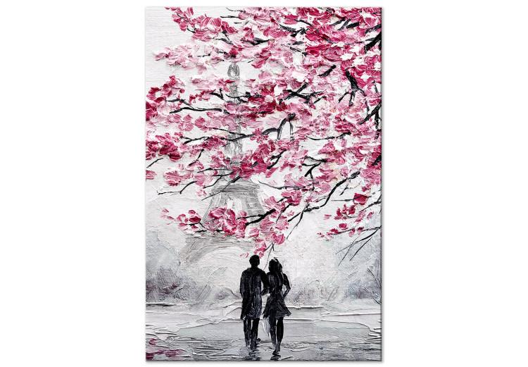 Canvas Print April in Paris (1-piece) Vertical - couple with Eiffel Tower background