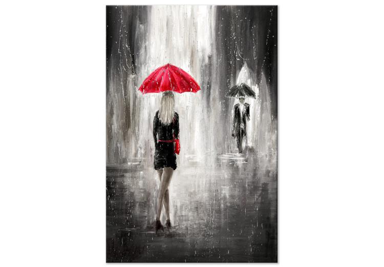 Canvas Print Rainy Encounter (1-piece) Vertical - landscape of a couple with umbrella