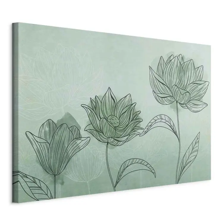 Floral trio - Abstraction with floristic motif on aquamarine