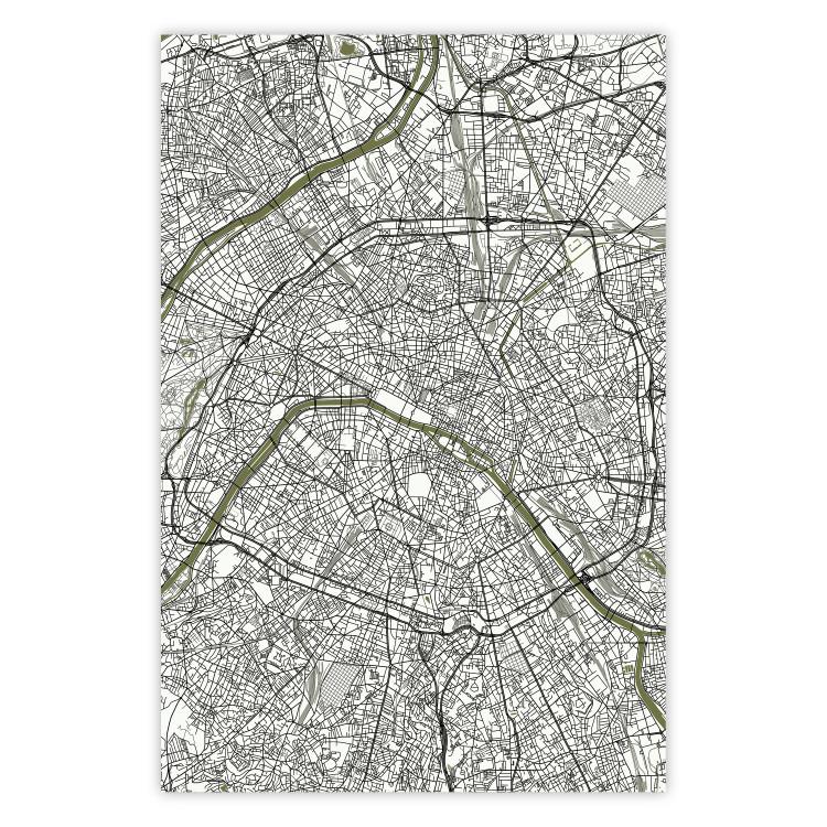 Poster Parisian Mosaic - black and white map of a large city depicted from a bird's-eye view