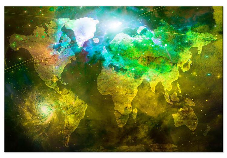 Canvas Print Blurry Map - Continents in Yellow, Green and Blue