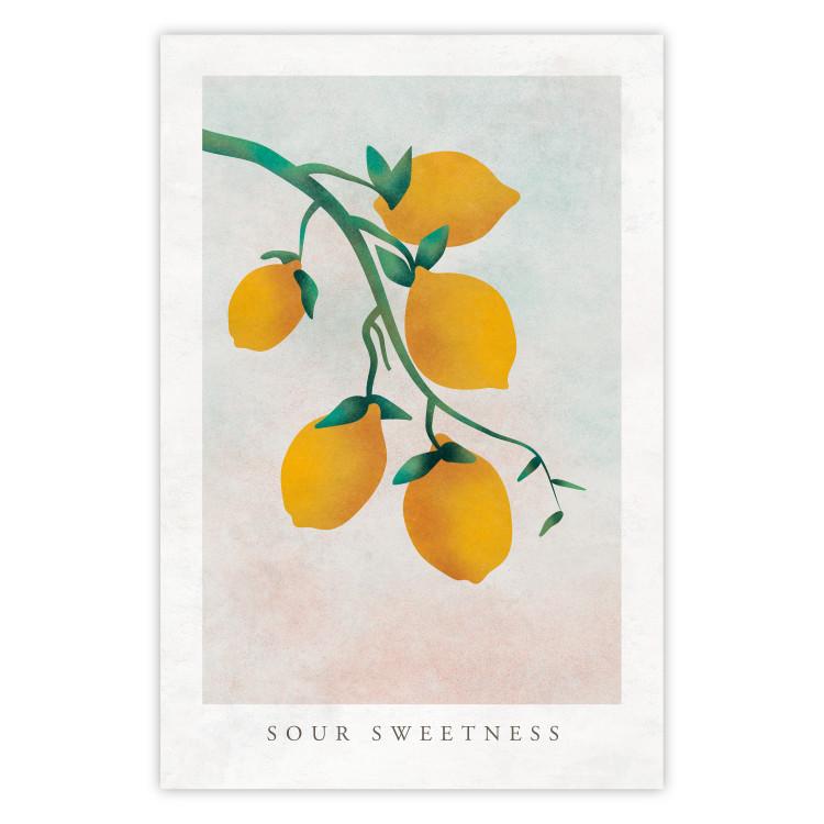 Poster Sour Sweetness - English text and yellow fruits on a pastel background