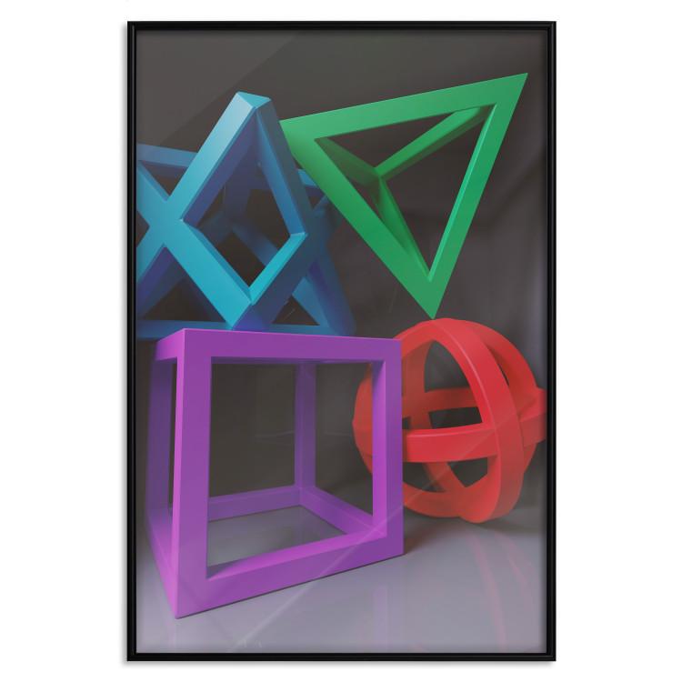 Poster Intertwined Symbols - colorful geometric figures mimicking a 3D effect
