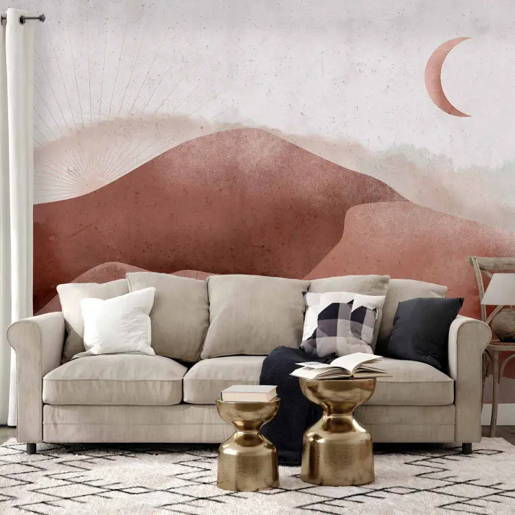 Desert landscape - desert landscape with moon and sunrise