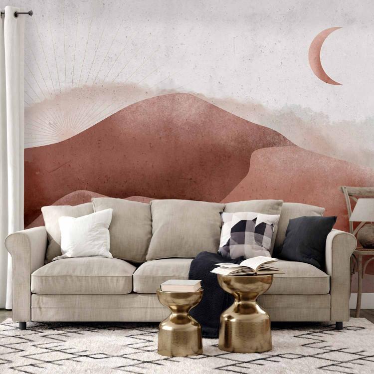 Wall Mural Desert landscape - desert landscape with moon and sunrise