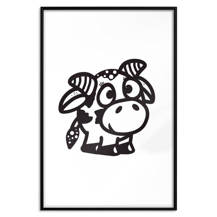 Poster Happy Cow - black small and cute animal on a solid white background