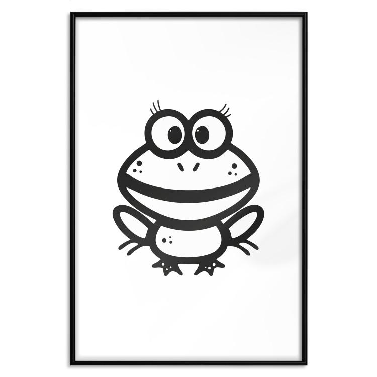 Poster Happy Frog - black cute animal on a solid white background