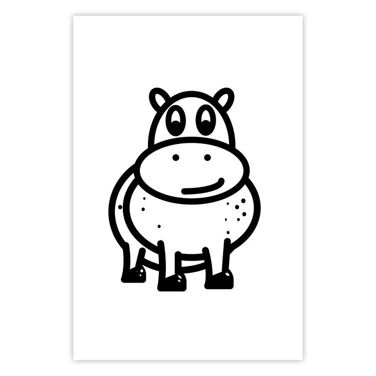Poster Friendly Hippo - black and small hippo on a solid white background