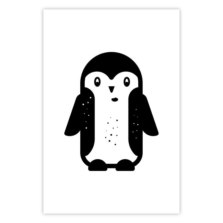 Poster Funny Penguin - black and small penguin on a solid white background