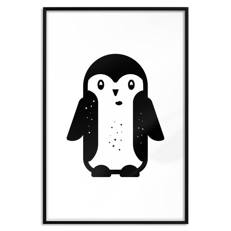 Poster Funny Penguin - black and small penguin on a solid white background