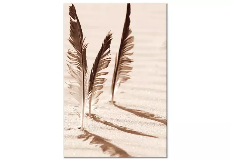 Canvas Print Three feathers - black and white image of three bird feathers