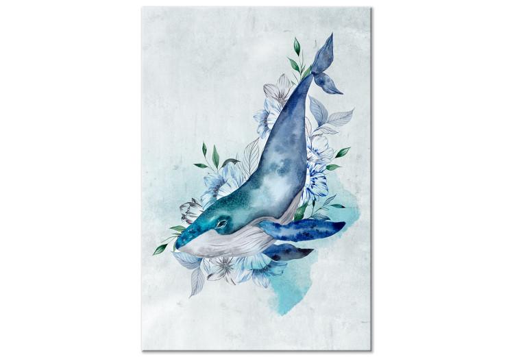 Canvas Print Blue Bench - whale in deep shades of blue