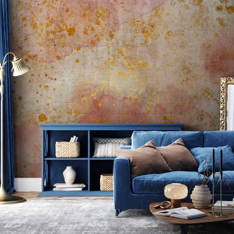 Wall Mural Pink abstract - watercolour on concrete background with gold details
