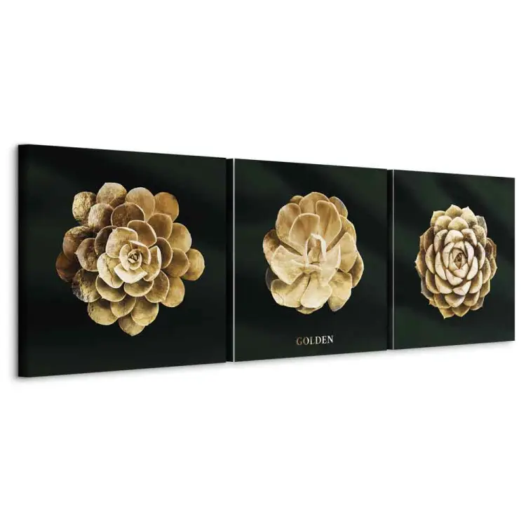 Precious Succulents (3-piece) - golden flowers in glamour motif