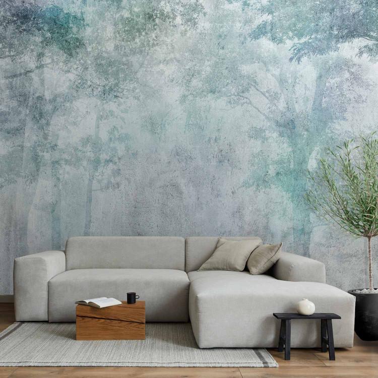 Wall Mural Forest misty landscape - landscape of trees in a forest on concrete texture