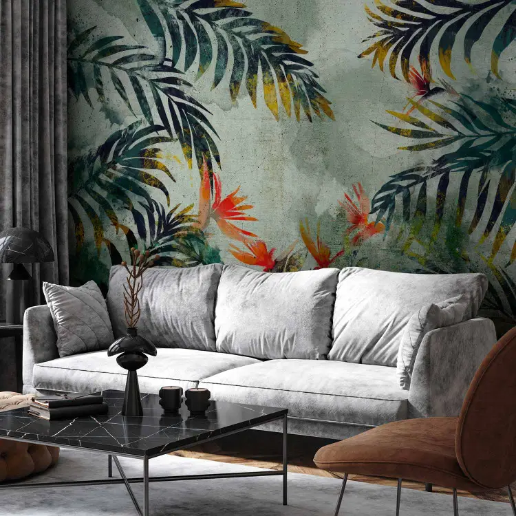 Exotic vegetation in a jungle - green nature motif in watercolour