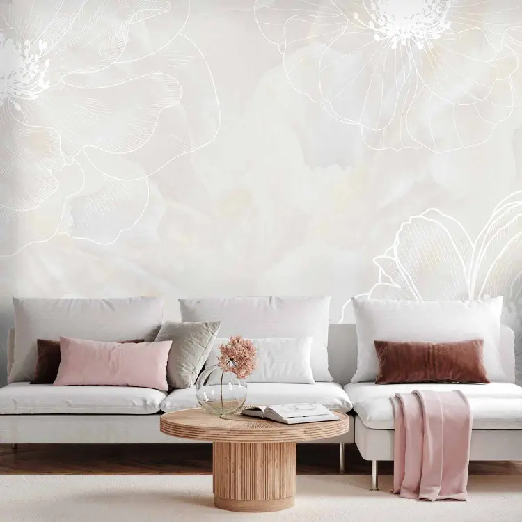 Delicacy of the Moment - Sketched Minimalist Petals on a Gray Background